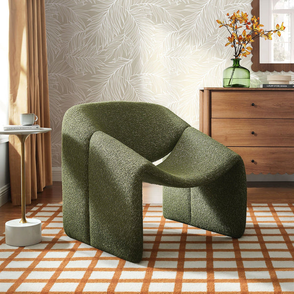 Vivi Looped Textural Fabric Curved Arm Accent Chair - Olive
