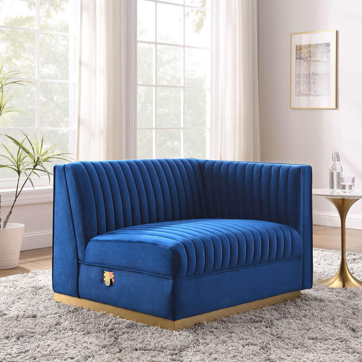 Sanguine Channel Tufted Performance Velvet Modular Sectional Sofa Right-Arm Chair - Navy Blue