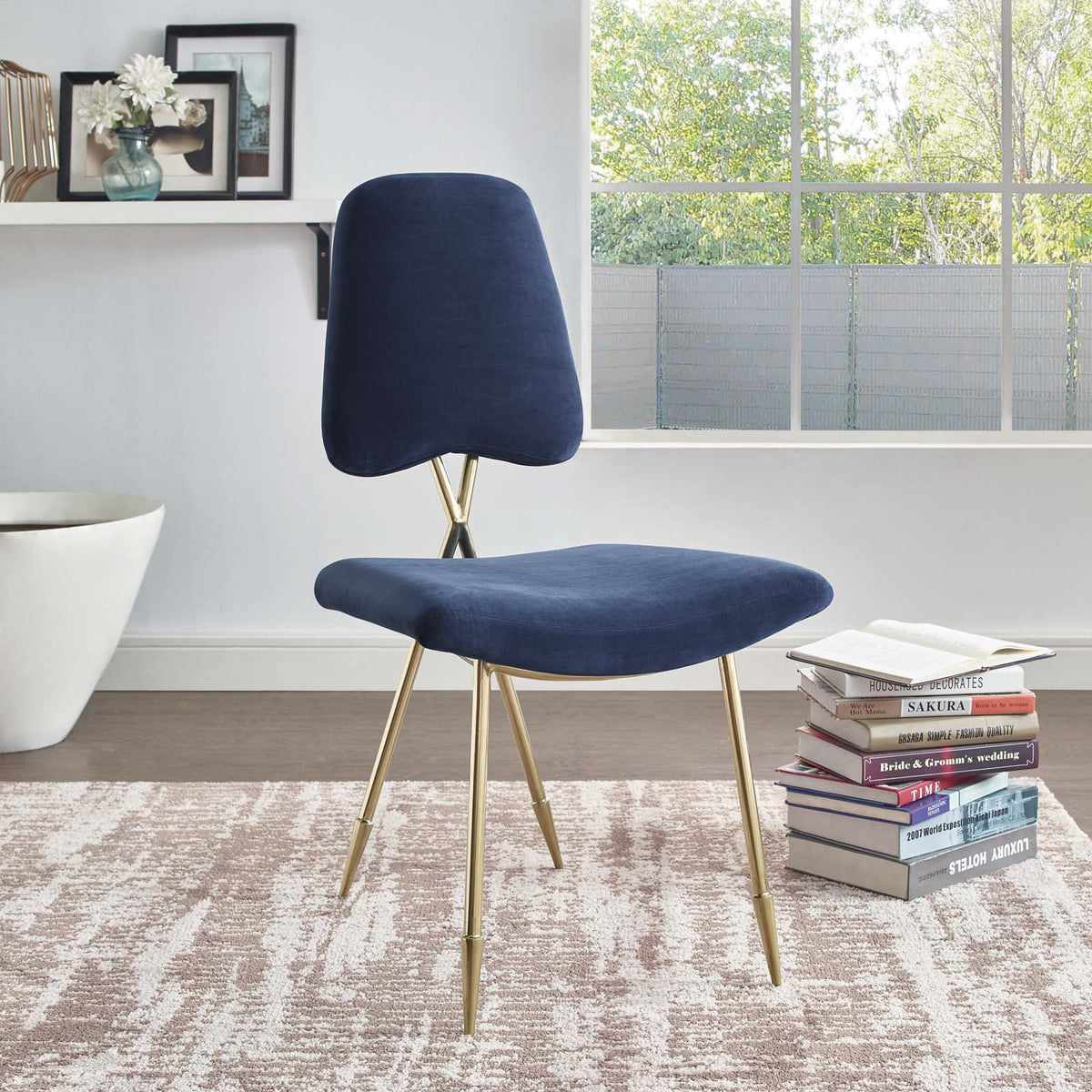 Ponder Performance Velvet Dining Side Chair - Navy