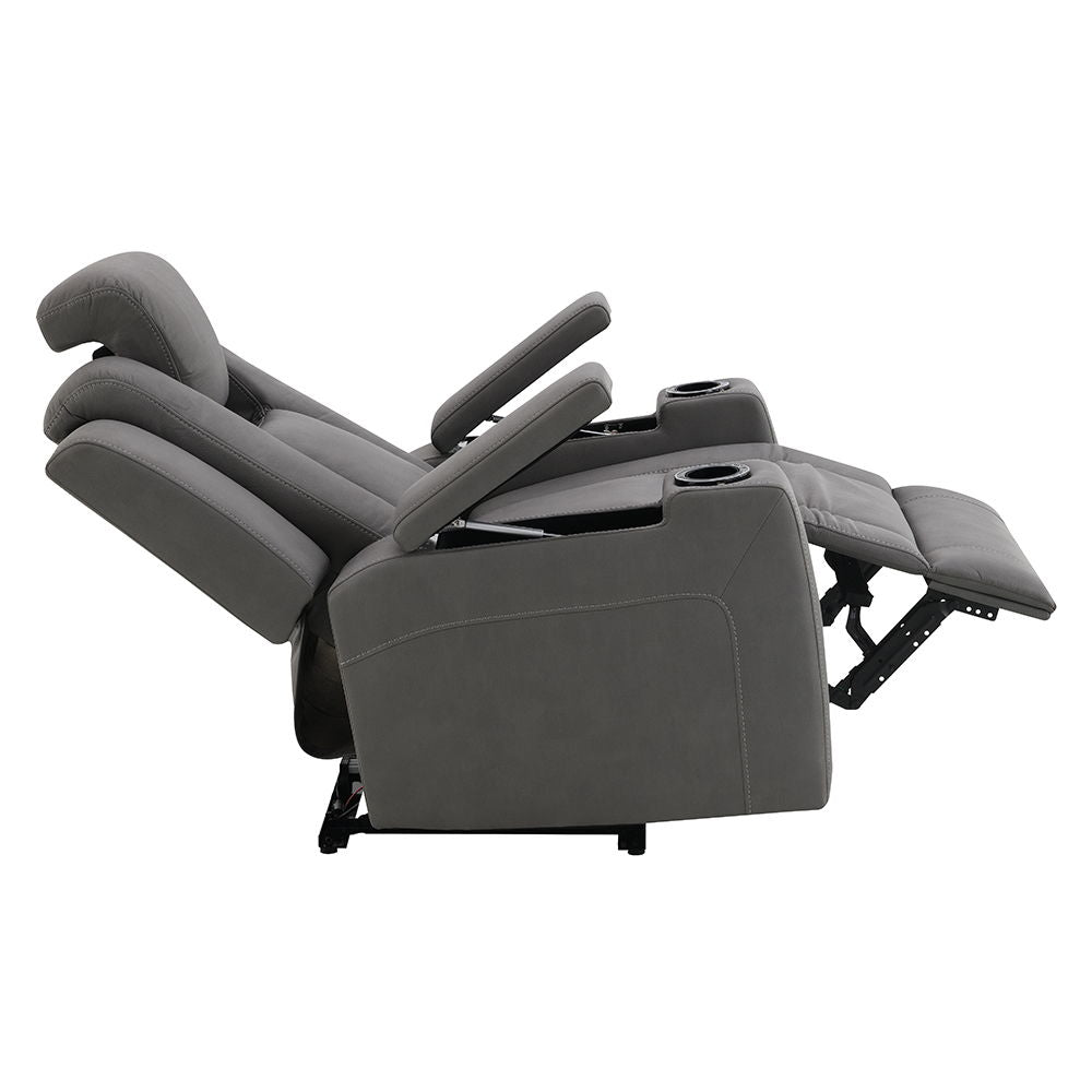 Leuco - Power Motion Recliner With Cup Holder, Control, LED & Power Headrest - Gray