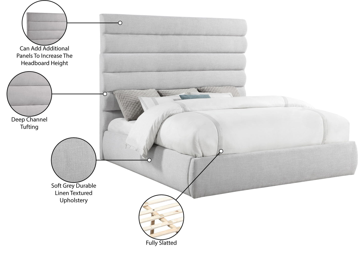 Adam - Linen Fabric Bed With 70.5" Headboard
