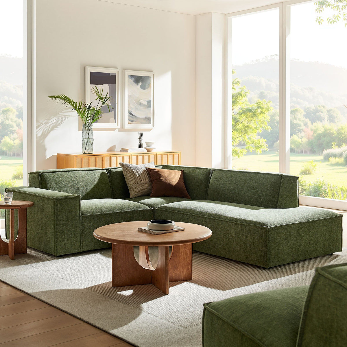 Restore 3-Piece Performance Fabric Upholstered Modular L-Shaped Sectional Sofa - Foliage