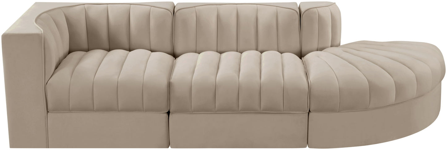 Rummi - Velvet Performance Fabric Upholstered 3 Piece Modular Sectional