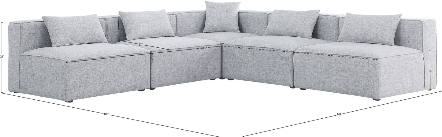 Cube - Linen 5 Piece Modular Corner Armless Sectional
