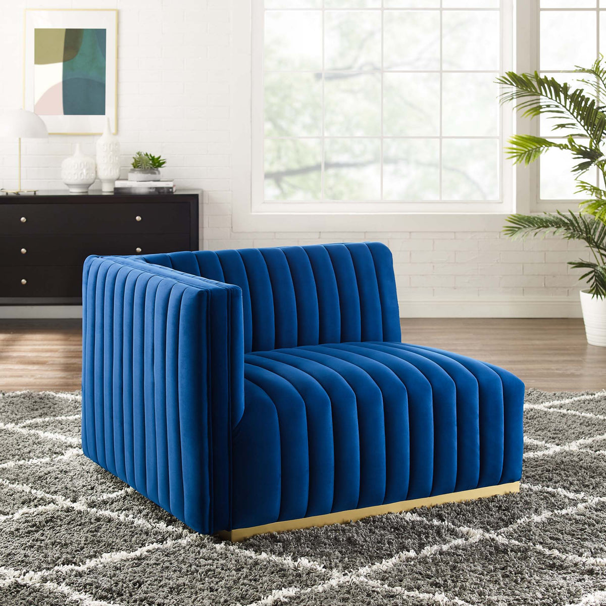 Conjure Channel Tufted Performance Velvet Left-Arm Chair - Gold Navy