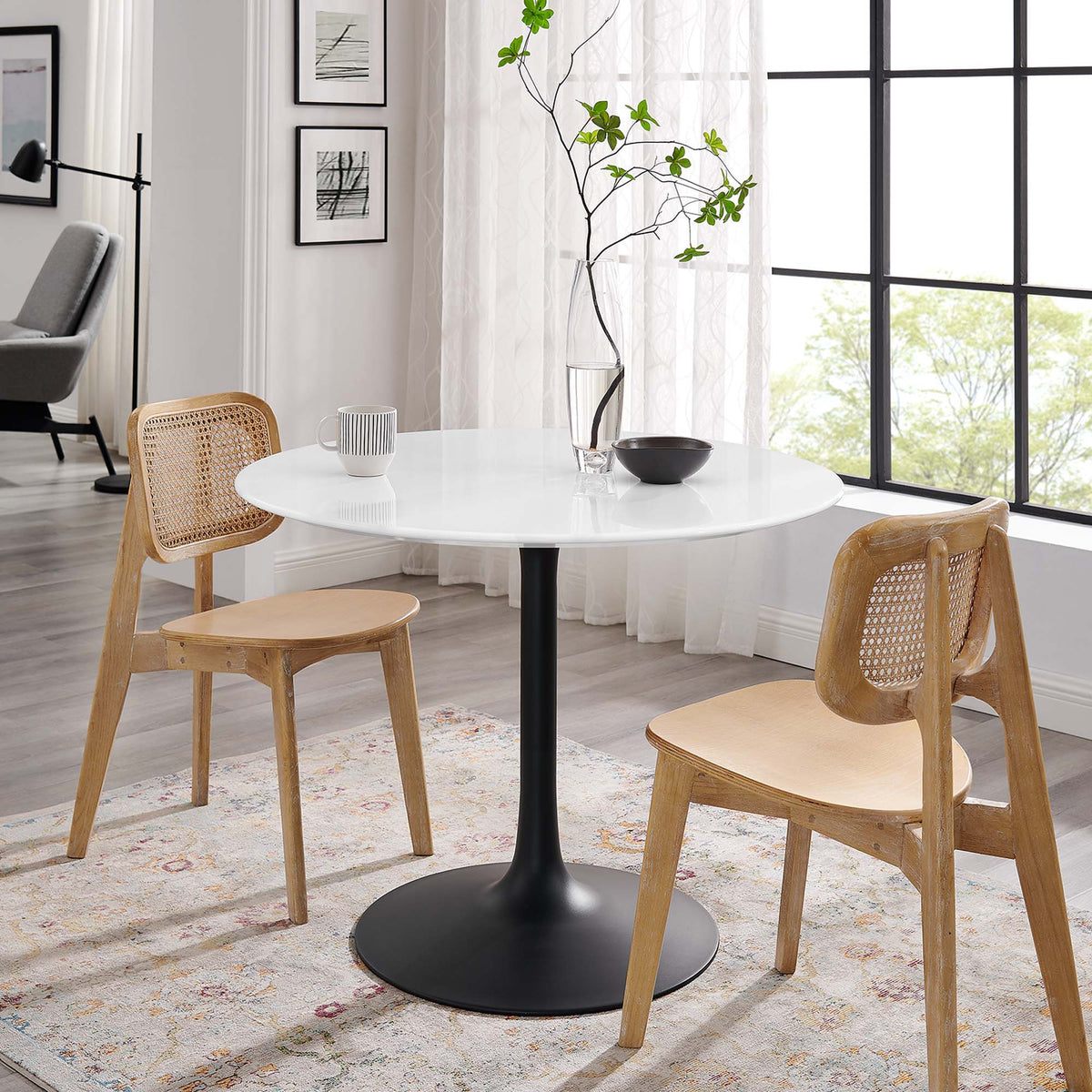 Lippa Round 40" Dining Table - Wood, Black White