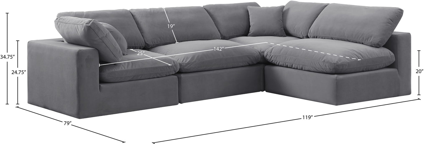 Comfy - 4 Piece Velvet Modular Armless Sectional