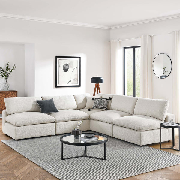 Commix Down Filled Overstuffed Boucle Fabric 5-Piece Sectional Sofa - Ivory