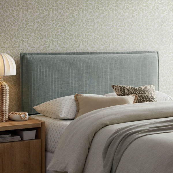 Camille Striped Linen Blend Headboard - King, Spa Blue Stripe