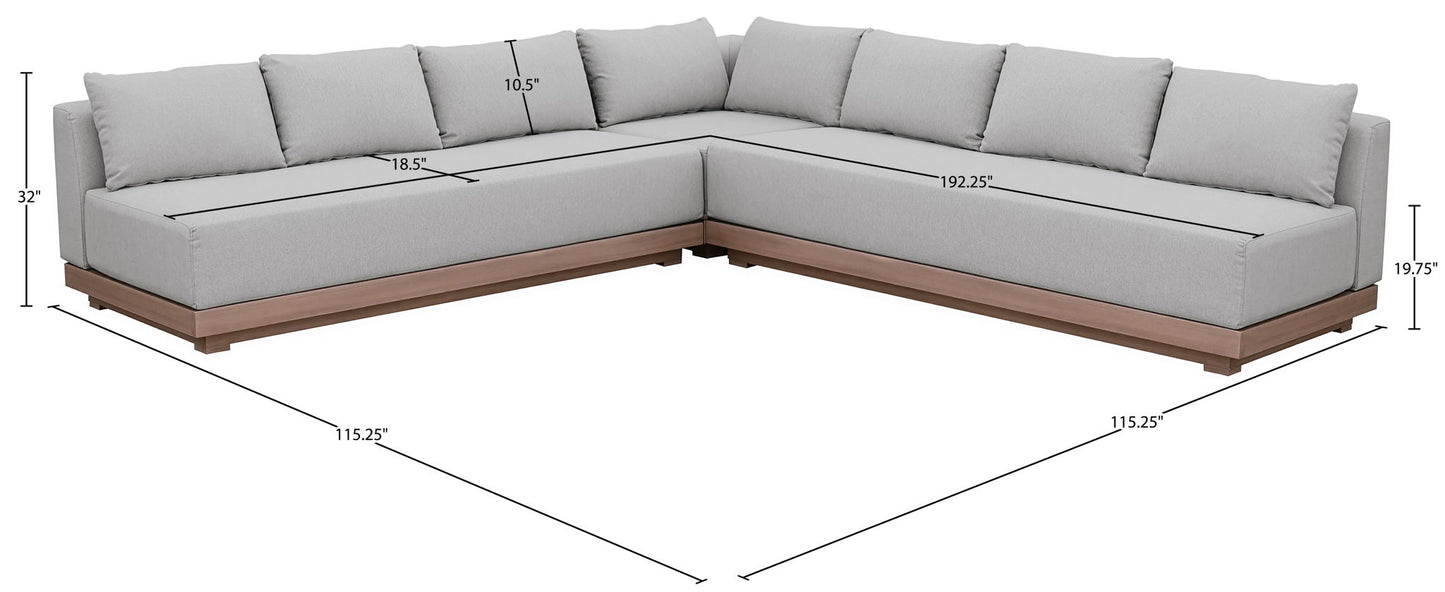 Solace - Olefin Performance Fabric 3 Piece Outdoor Patio Modular Sectional (2 Sofas & Corner Chair)
