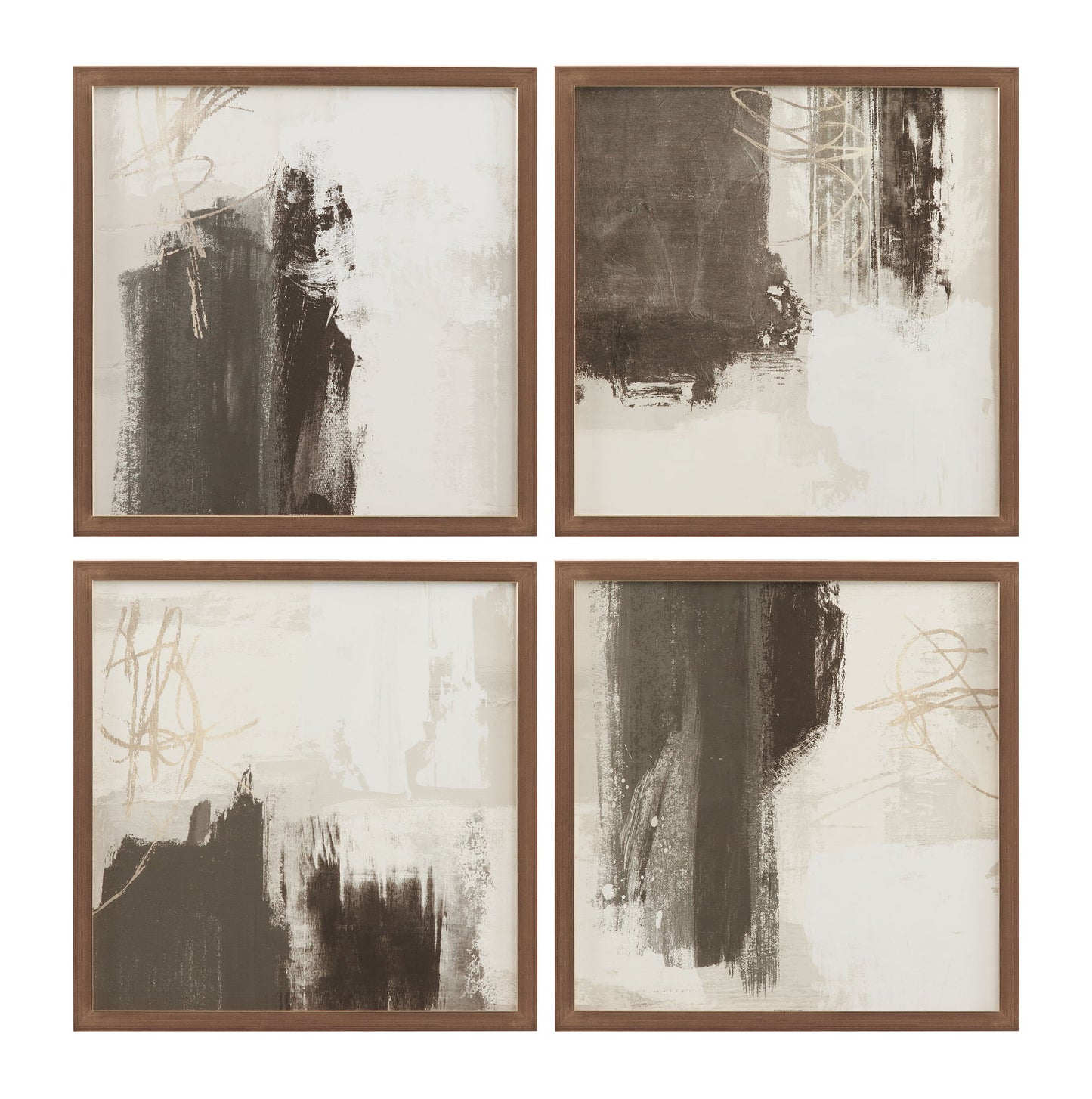 Neutral Contrast Framed Print (Set of 4) - Beige / Dark Brown