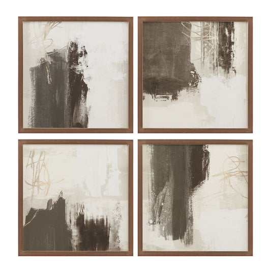 Neutral Contrast Framed Print (Set of 4) - Beige / Dark Brown