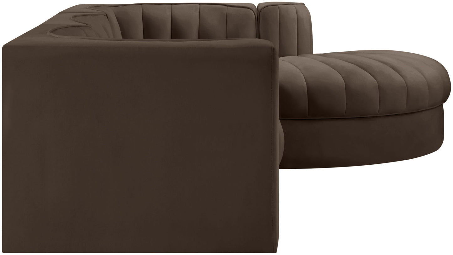 Rummi - Velvet Performance Fabric Upholstered 4 Piece Modular Sectional, With Reverse Corner Chair