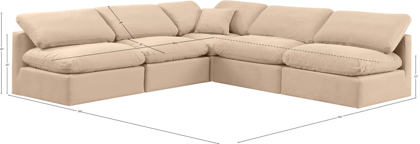 Indulge - Velvet 5 Piece Modular Corner Armless Sectional