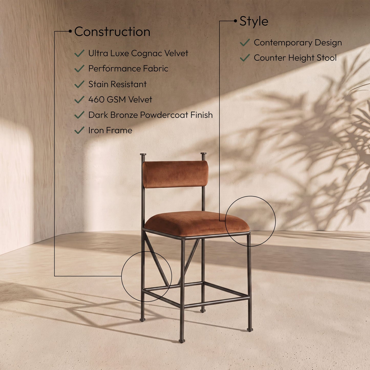 Monarch - Velvet Counter Stool (Set of 2)