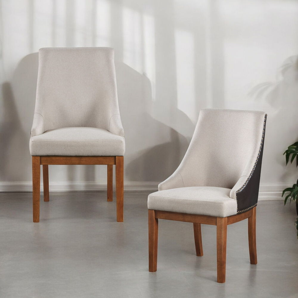 Gilsea - Fabric & Synthetic Leather Side Chair (Set of 2) - Beige & Brown Finish