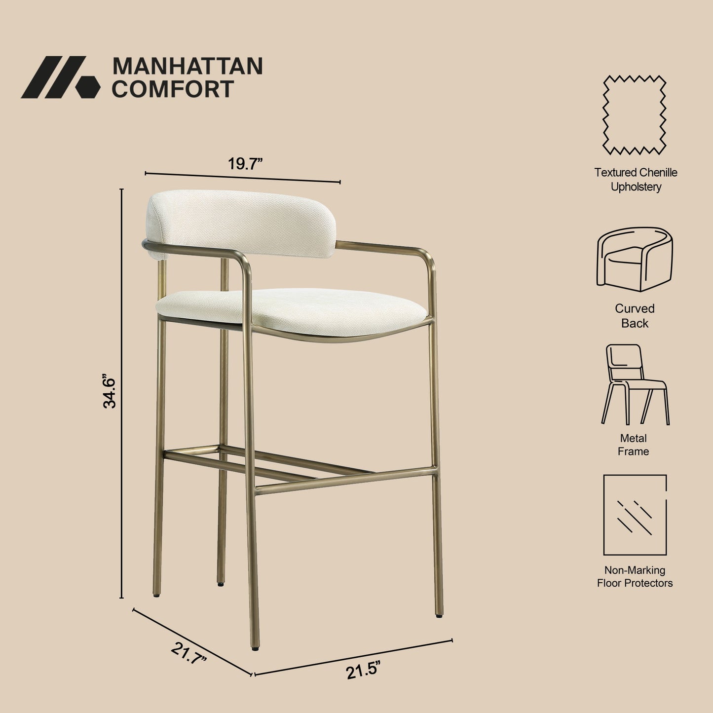 Manhattan Serene - Metal Upholstered Barstool