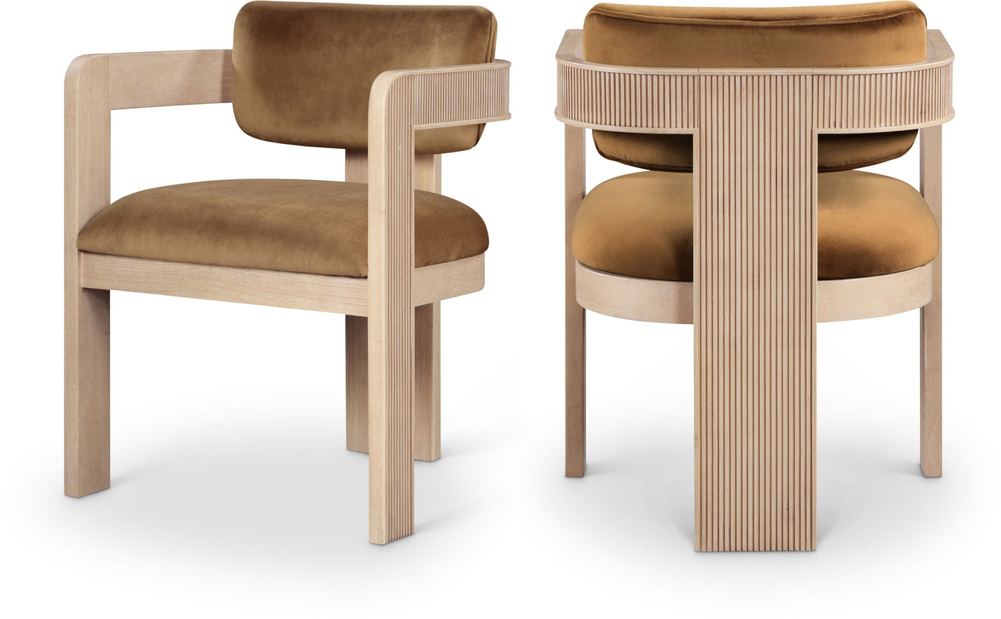 Sacha - Velvet Dining Chair With Natural Base (Set of 2) - Saddle