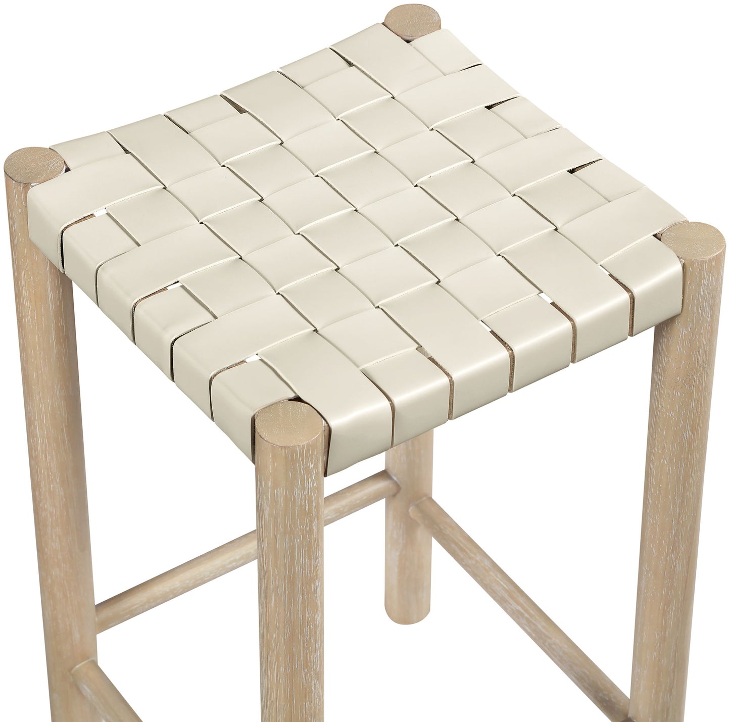 Entwine - Vegan Leather Upholstered Backless Counter Stool - Painted Natural
