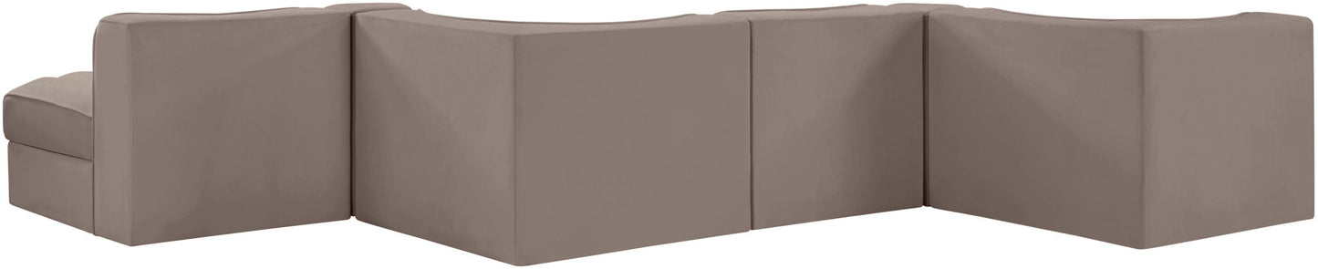 Rummi - Rounded Velvet Performance Fabric Upholstered 6 Piece Modular Sectional