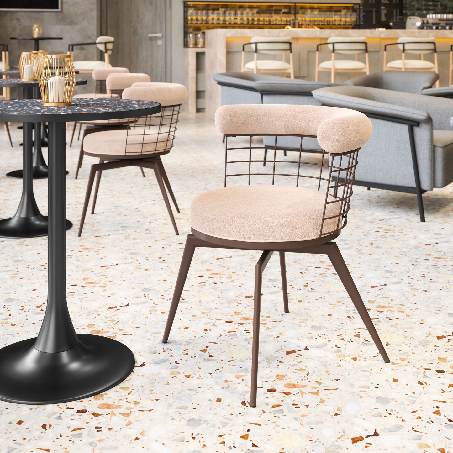 Saku - Swivel Dining Chair - Beige / Brown