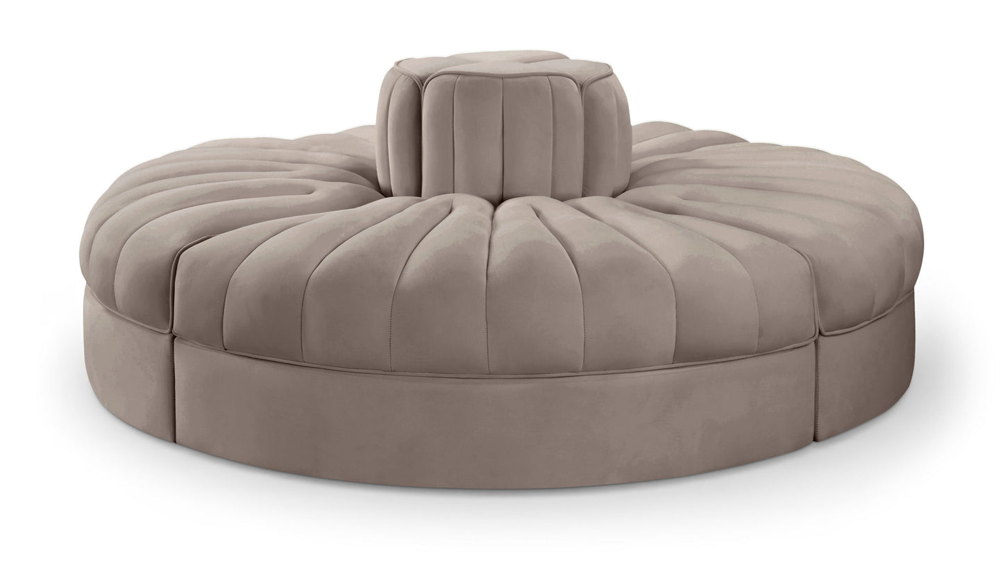 Rummi - Round Velvet Performance Fabric Upholstered 4 Piece Modular Sofa