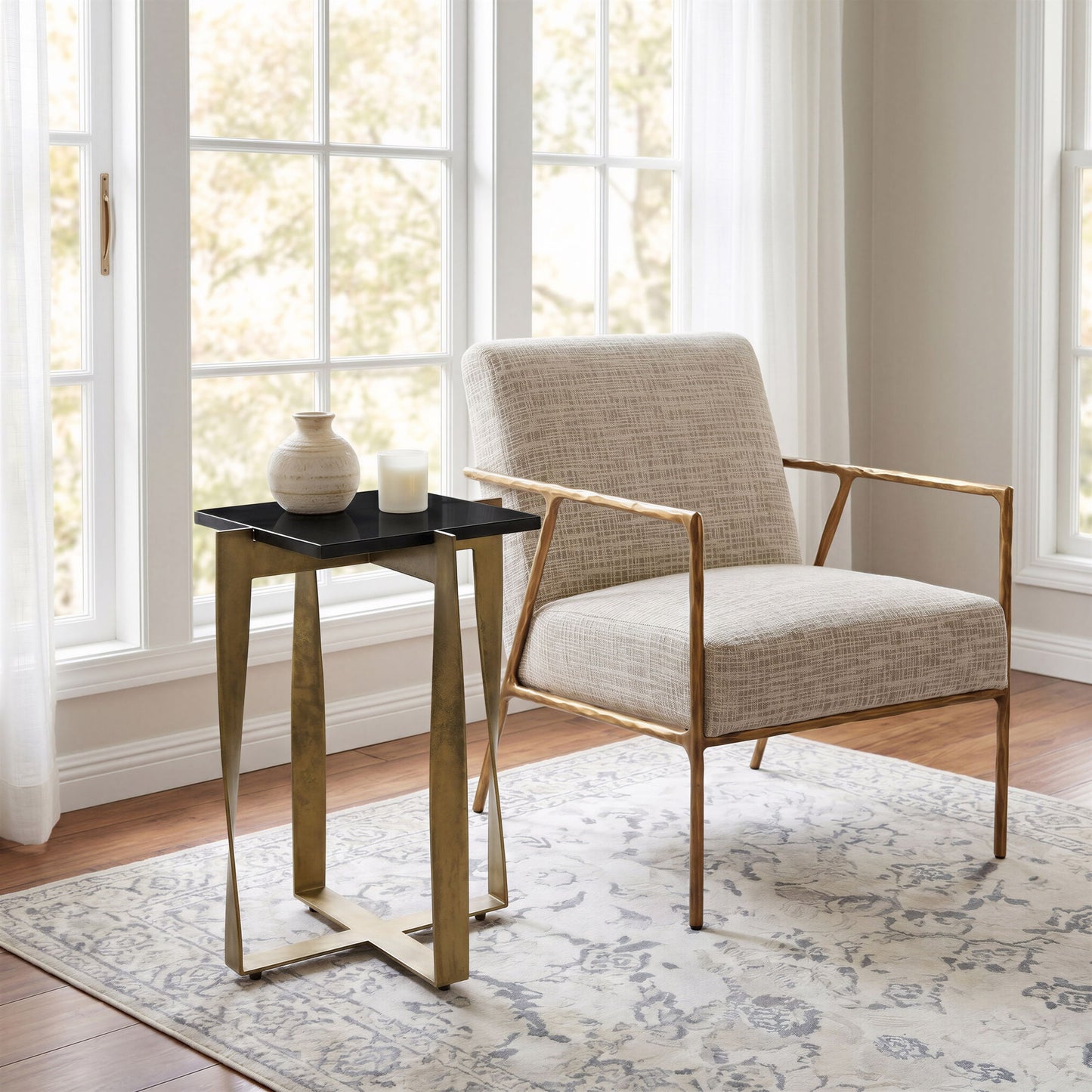 Noara - Accent Table - Black / Brass