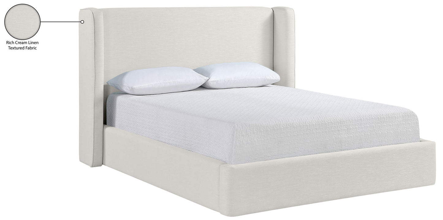 Kendall - Linen Textured Fabric Upholstered Bed - Cream