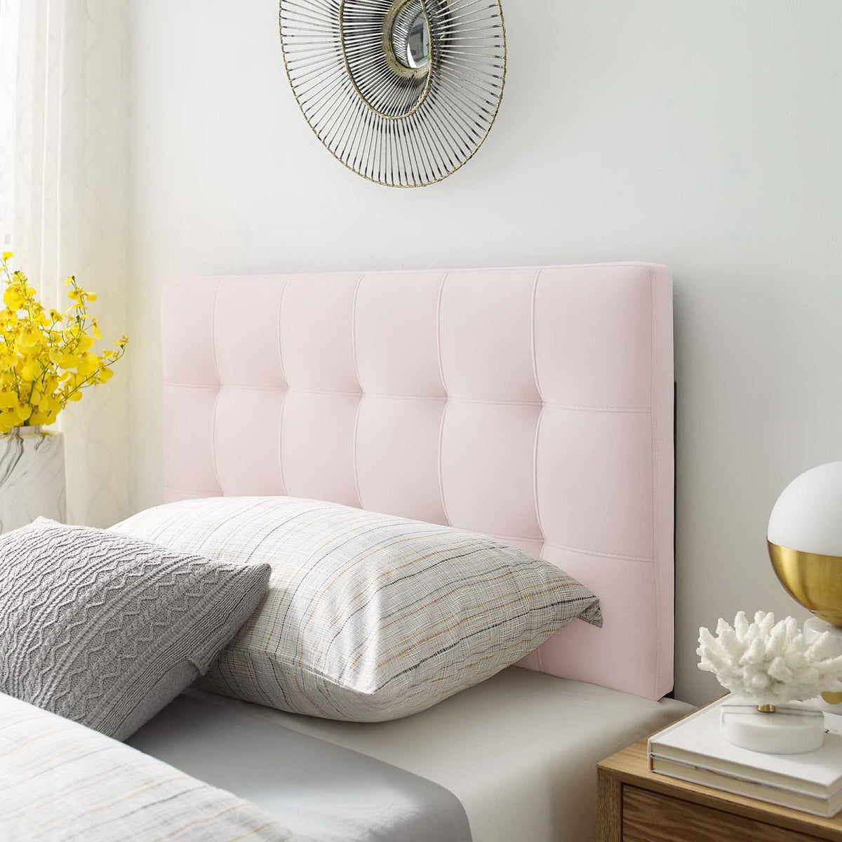 Lily Biscuit Tufted Performance Velvet Headboard - Twin, Pink