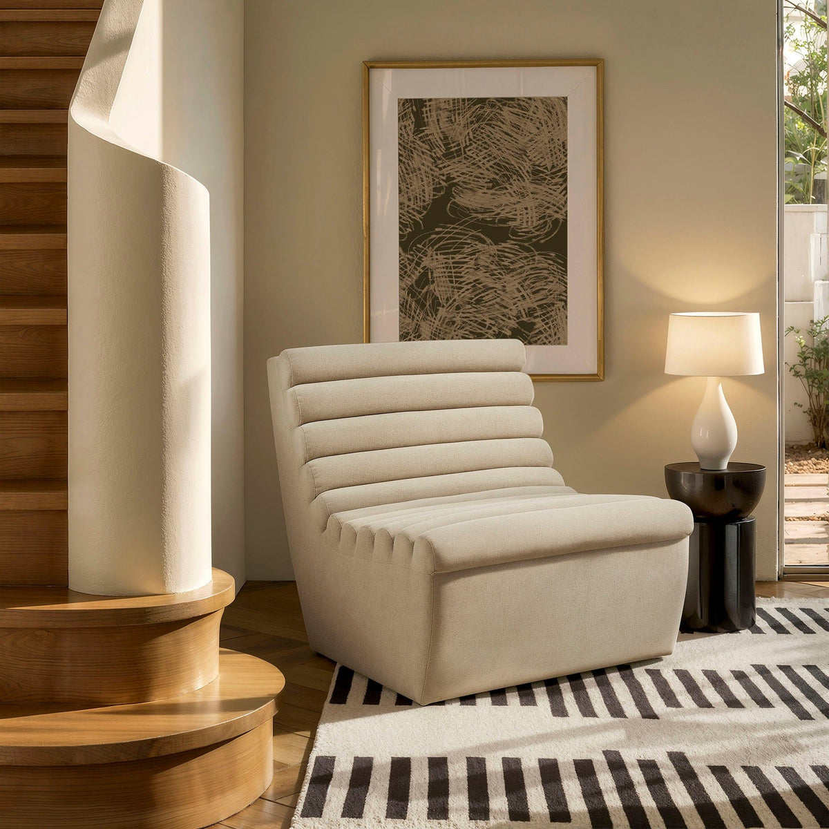 Corbin Performance Fleece Armless Accent Chair - Bisque