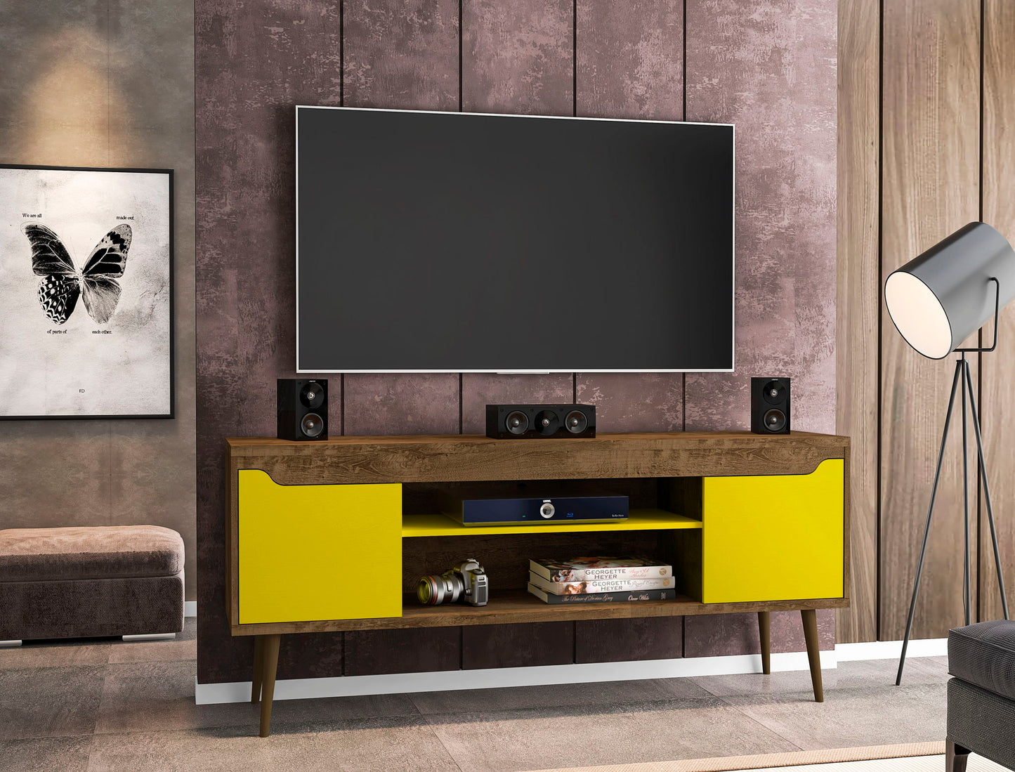 Manhattan Bradley - TV Stand With Rustic Brown Base