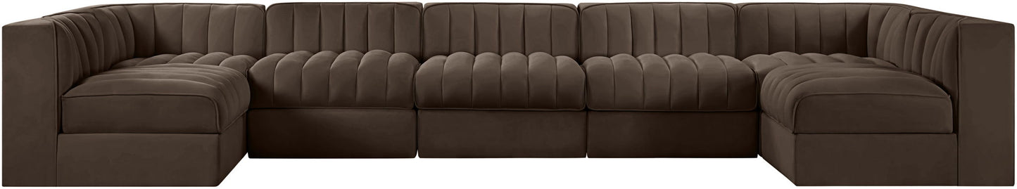 Rummi - Velvet Performance Fabric Upholstered 7 Piece Modular Sectional (With 2 Corner Chairs)