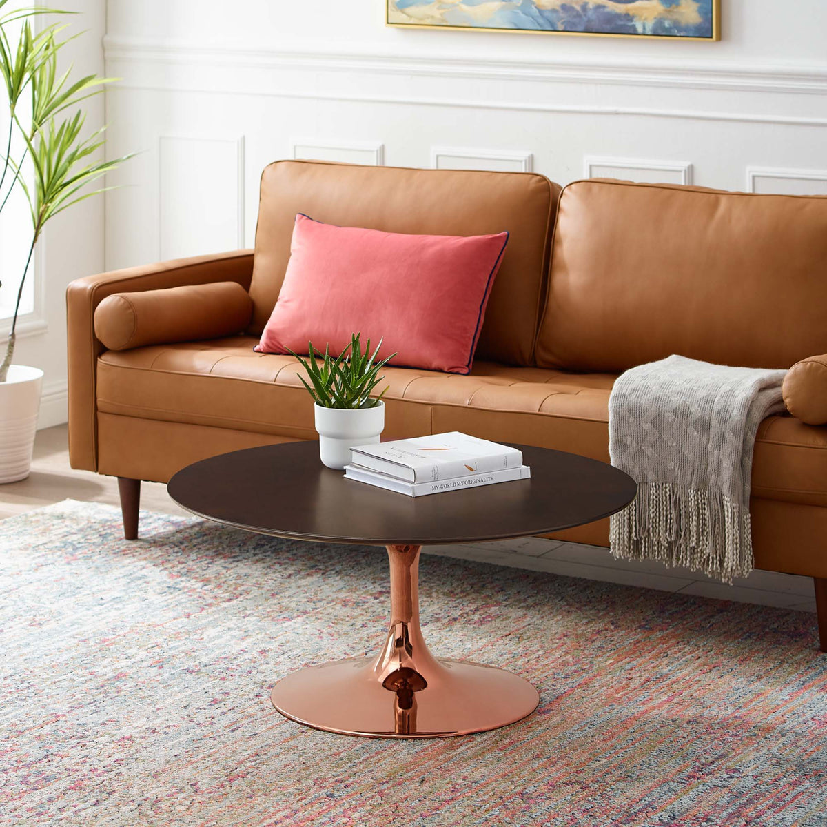Lippa Round Wood Coffee Table - 36", Rose Cherry Walnut