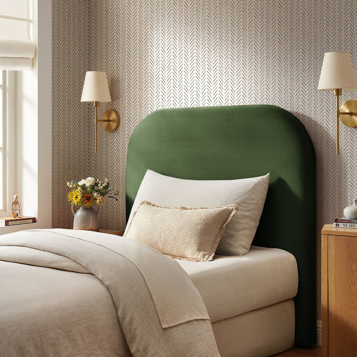 Keynote Twin Stain-Resistant Performance Velvet Headboard - Twin, Moss Green