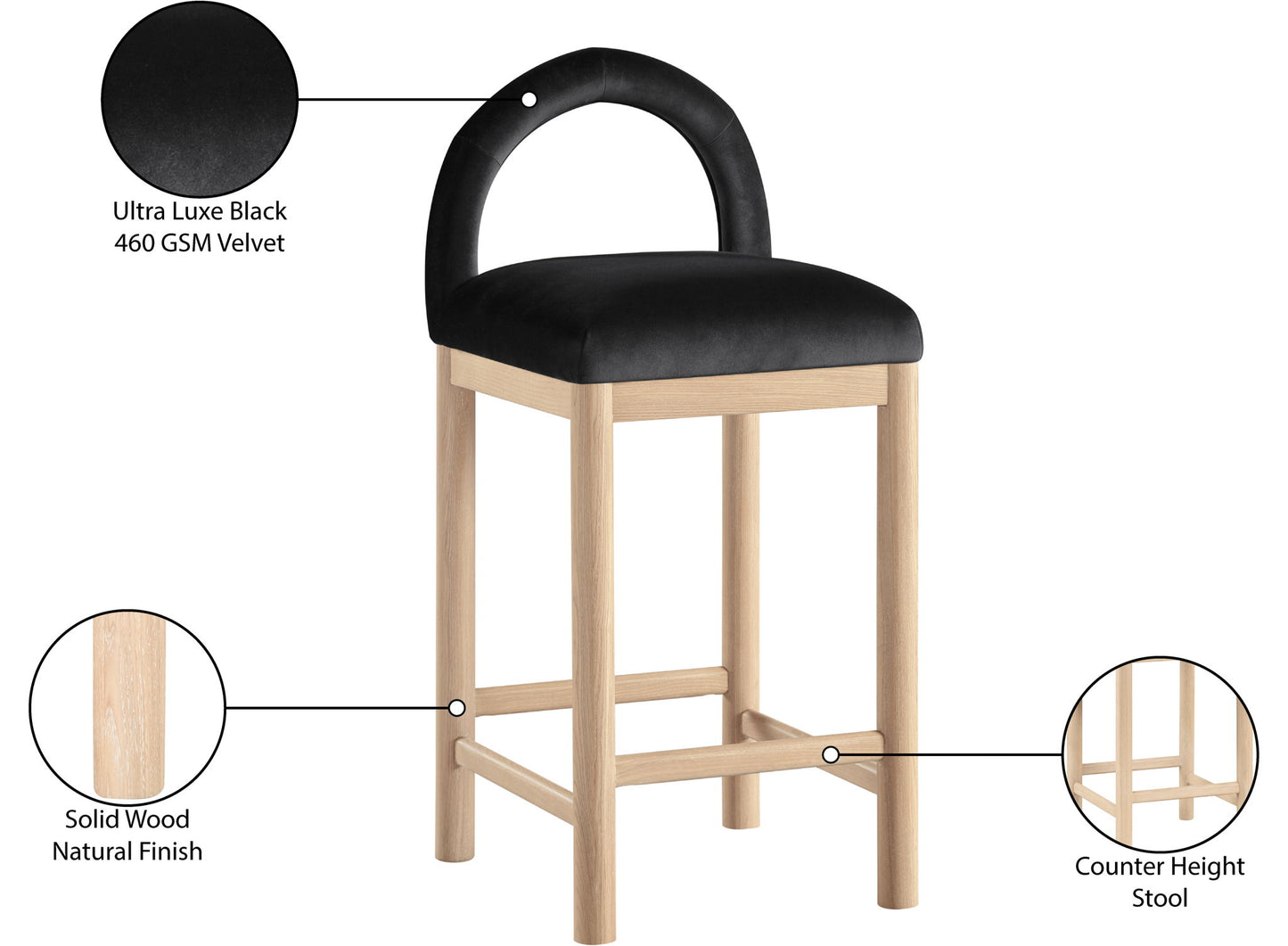 Conrad - Velvet Counter Stool With Natural Legs