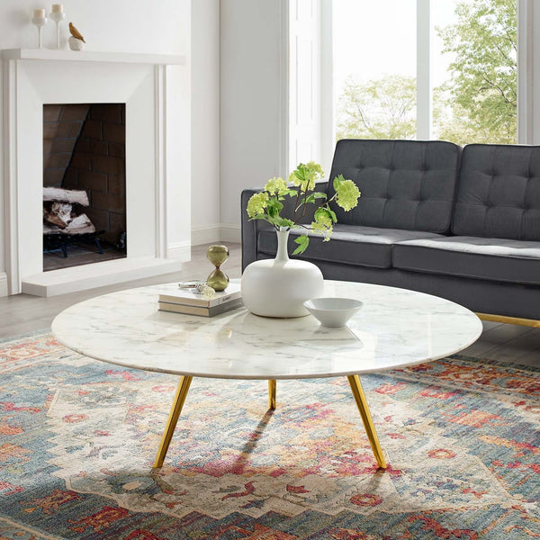 Lippa Round Artificial Marble Coffee Table with Tripod Base - 48", Gold White