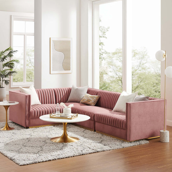 Sanguine 4-Piece Channel Tufted Performance Velvet Left-Facing Modular Sectional Sofa - Dusty Rose