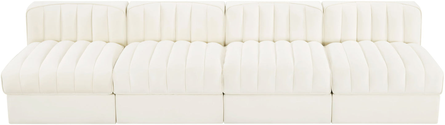 Rummi - Armless Velvet Performance Fabric Upholstered 4 Piece Modular Sofa