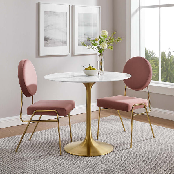 Lippa Round 36" Dining Table - Faux Marble, Gold White