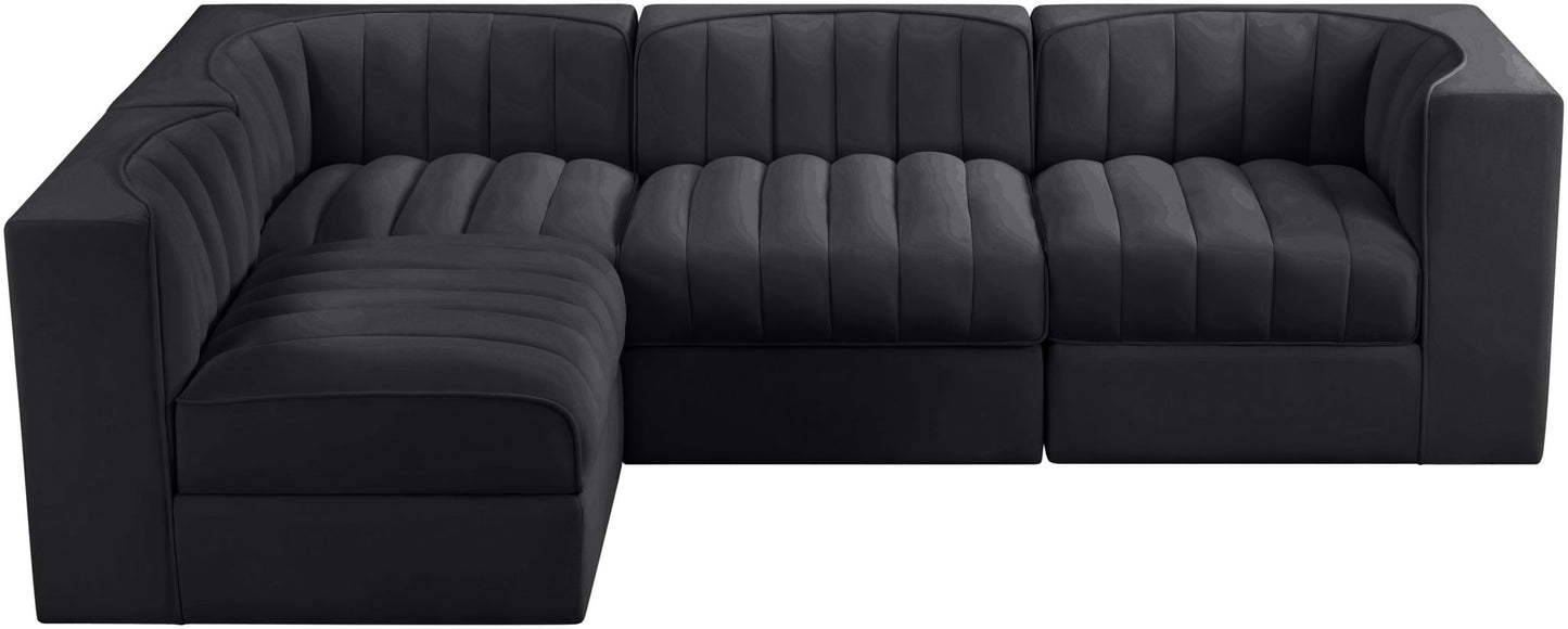 Rummi - Velvet Performance Fabric Upholstered 4 Piece Modular Sectional