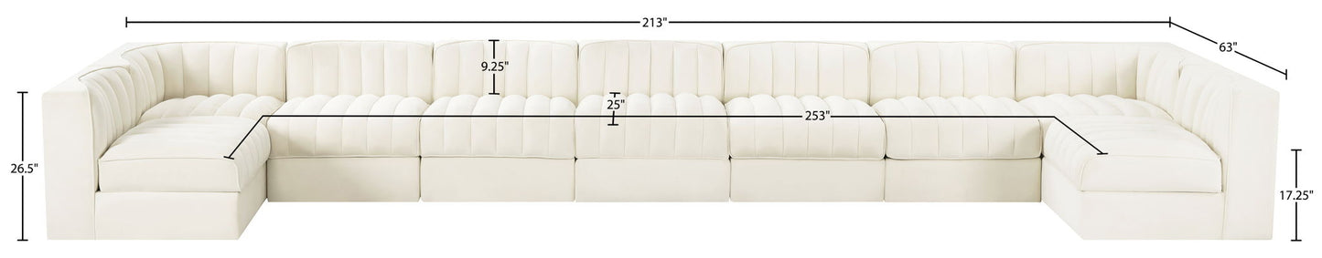 Rummi - Armless Velvet Performance Fabric Upholstered 9 Piece Modular Sectional