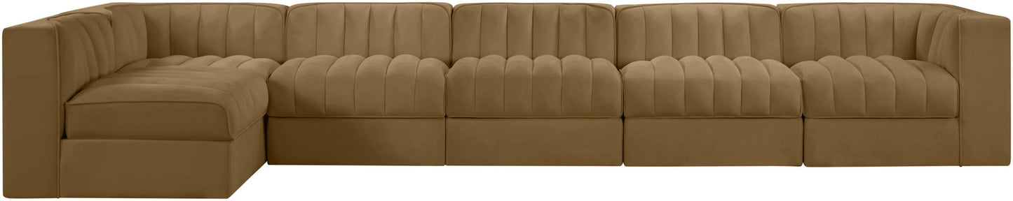 Rummi - Velvet Performance Fabric Upholstered 6 Piece Modular Sectional, L-Shaped (Right)