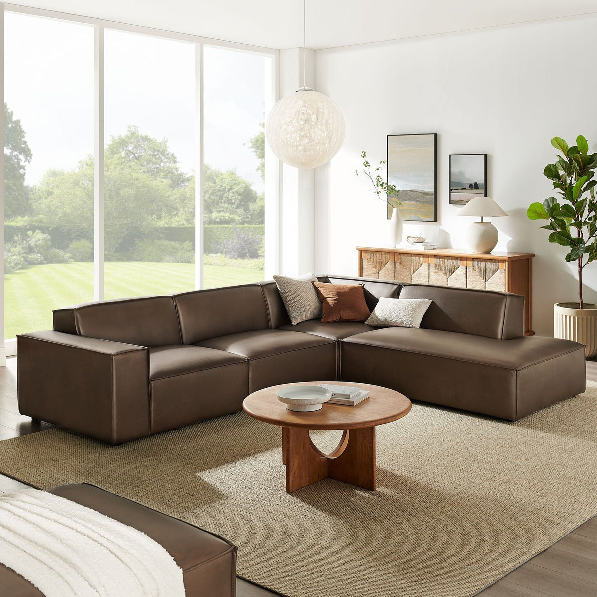 Restore 4-Piece Vegan Leather Modular L-Shaped Sofa - Espresso