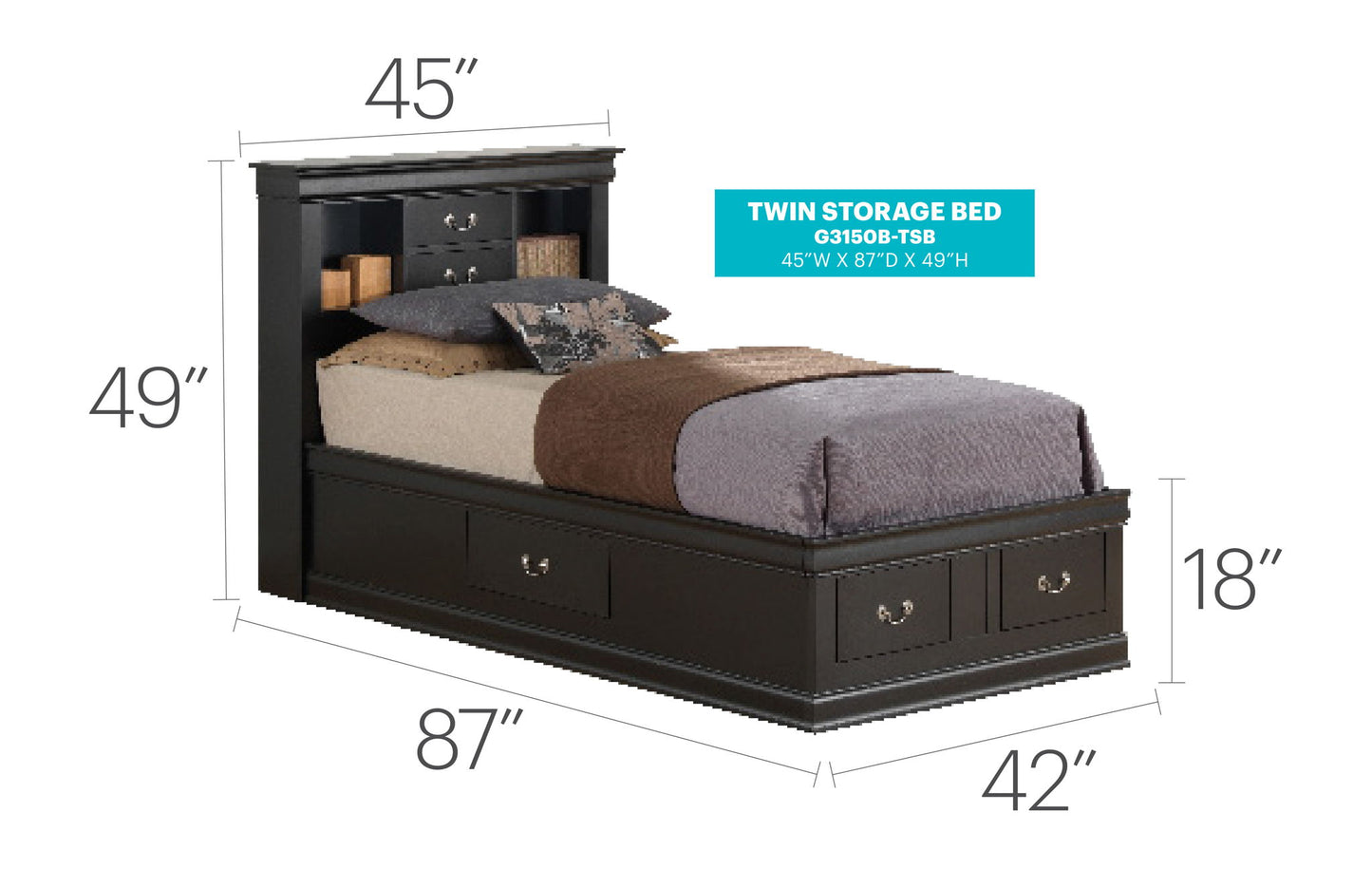 Glory Furniture - Louis Phillipe - Bookcase Storage Bed