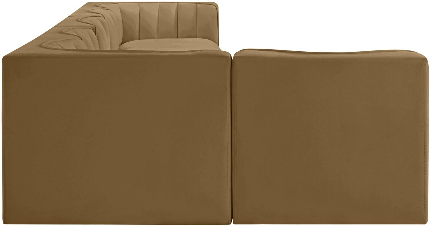 Rummi - Velvet Performance Fabric Upholstered 6 Piece Modular Sectional, L-Shaped (Right)