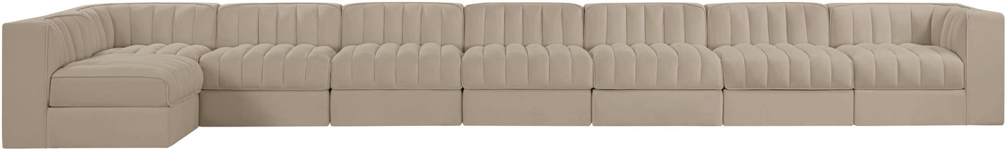 Rummi - Velvet Performance Fabric Upholstered 8 Piece Modular Sectional, L-Shaped (Right)