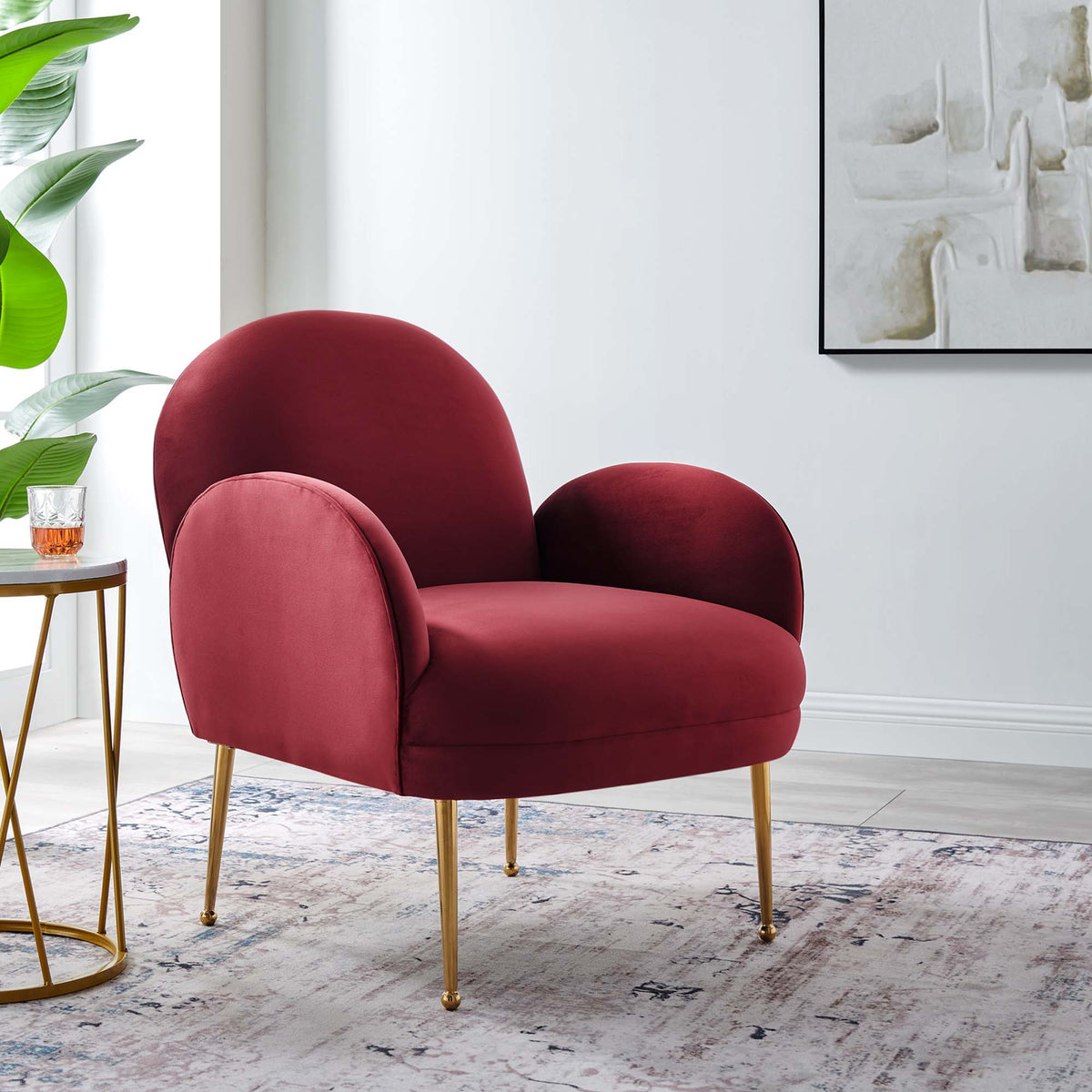 Transcend Performance Velvet Armchair - Maroon