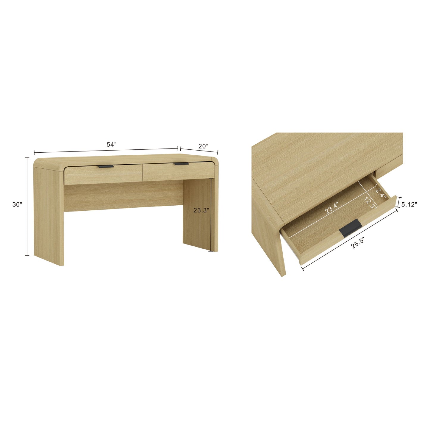 Grace - 2-Drawer Office Desk - Natural Oak