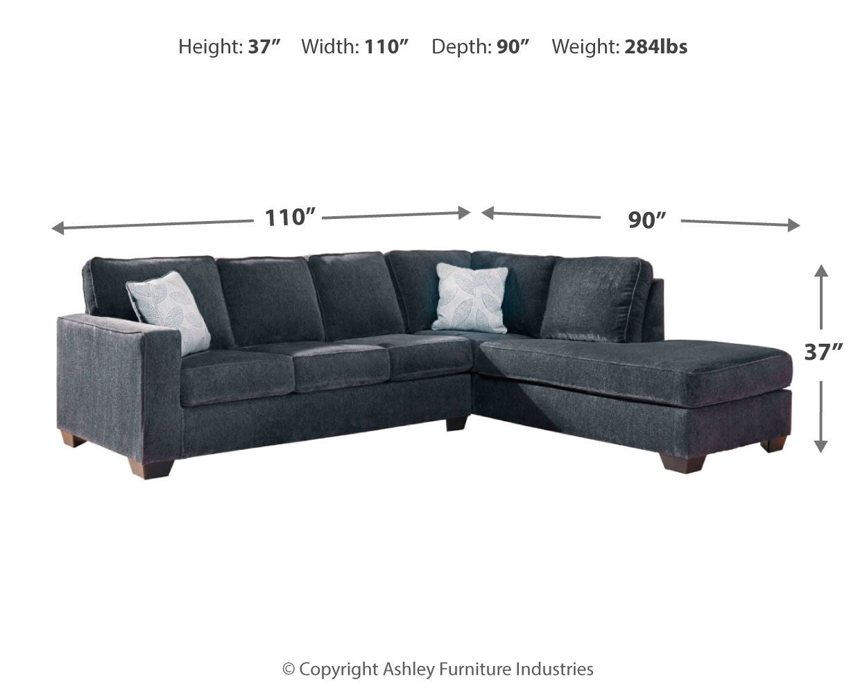 Altari - Right Arm Facing Corner Chaise With Sleeper 2 Pc Sectional - Slate
