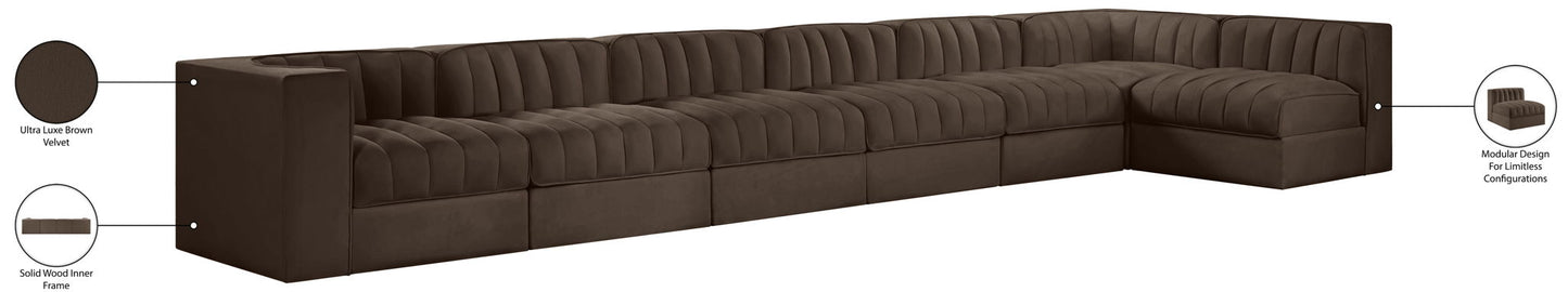 Rummi - Velvet Performance Fabric Upholstered 7 Piece Modular Sectional, L-Shaped (Right)